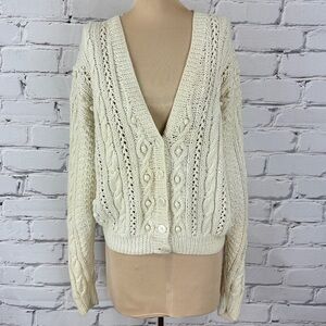 Vtg Distinction Hand Knitted Cardigan Sweater Cable Knit Med Cottagecore Granny